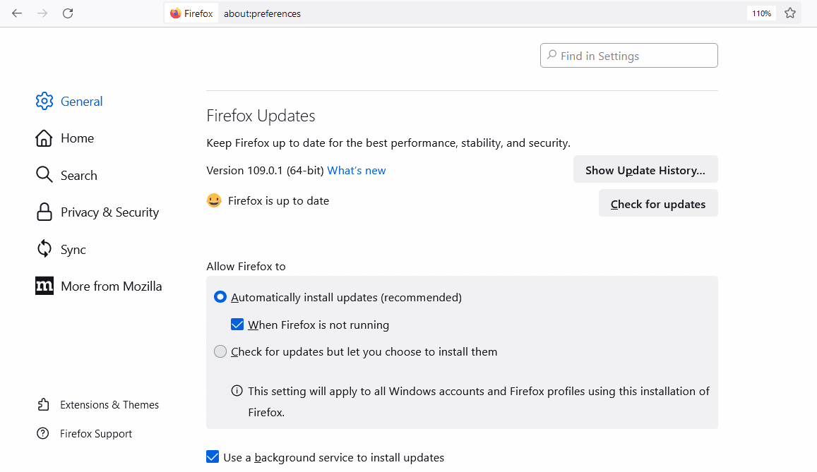 Página de actualizaciones del navegador Firefox