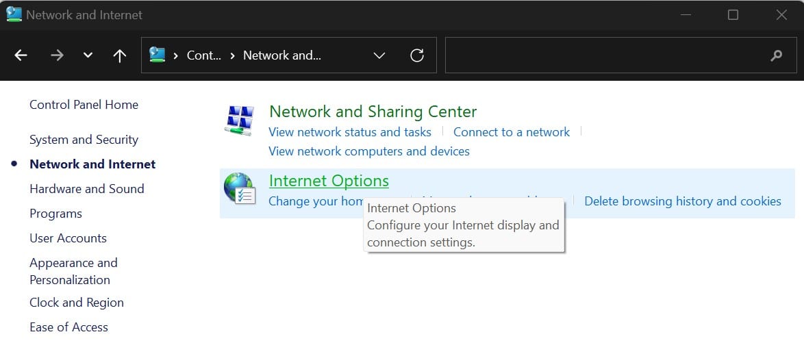 Accéder aux options Internet sous Windows