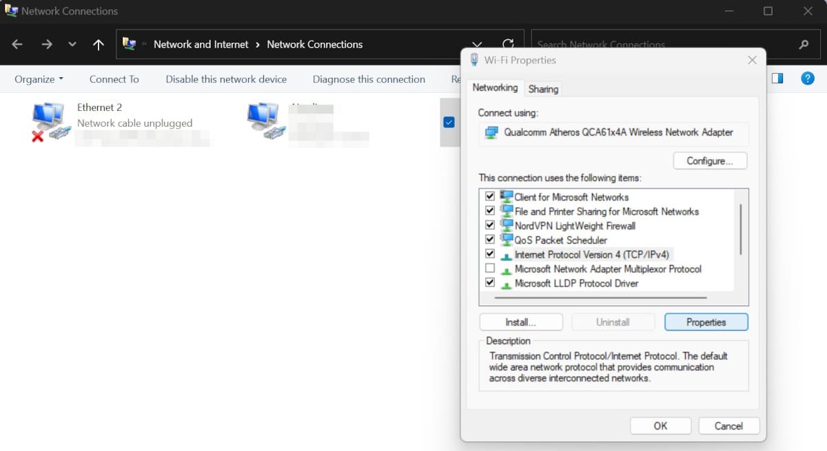 Propriétés IPv4 dans Windows