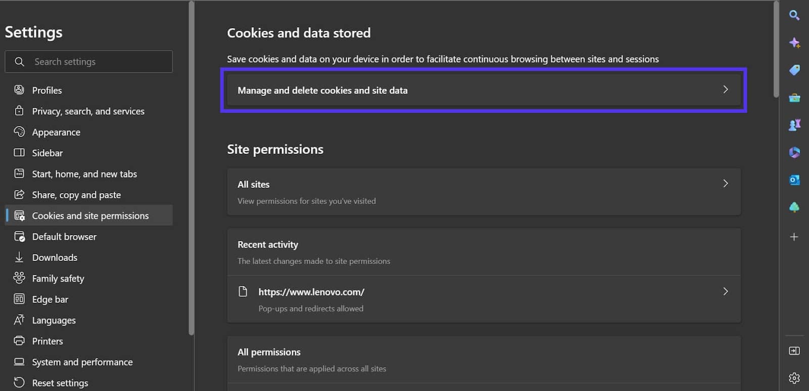 Manage and delete cookies in Microsoft Edge