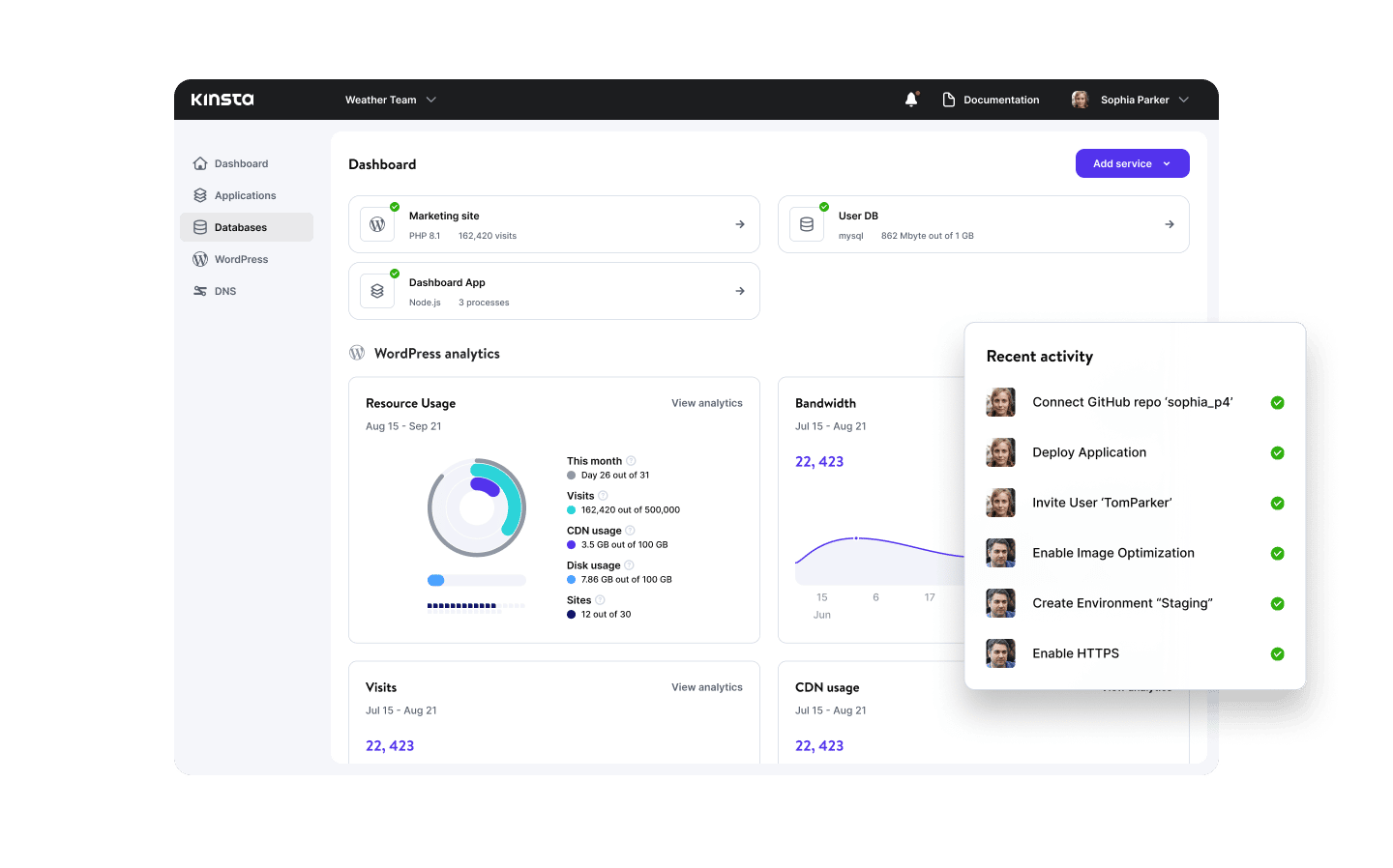 Screenshot from MyKinsta demonstrating how you can manage you projects