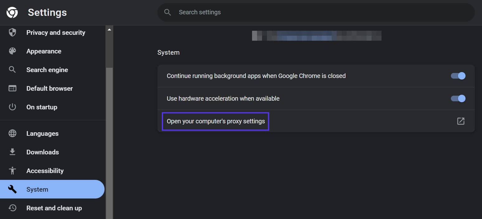 Google Chrome proxy settings