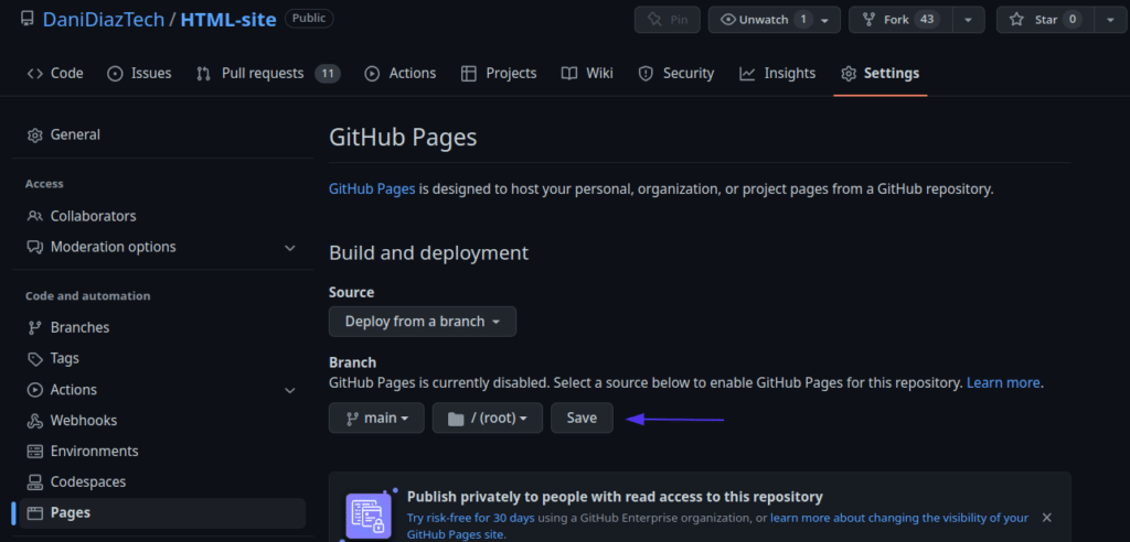 Publiceren vanuit main op GitHub.