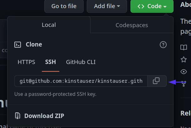 URL do SSH do Repo.