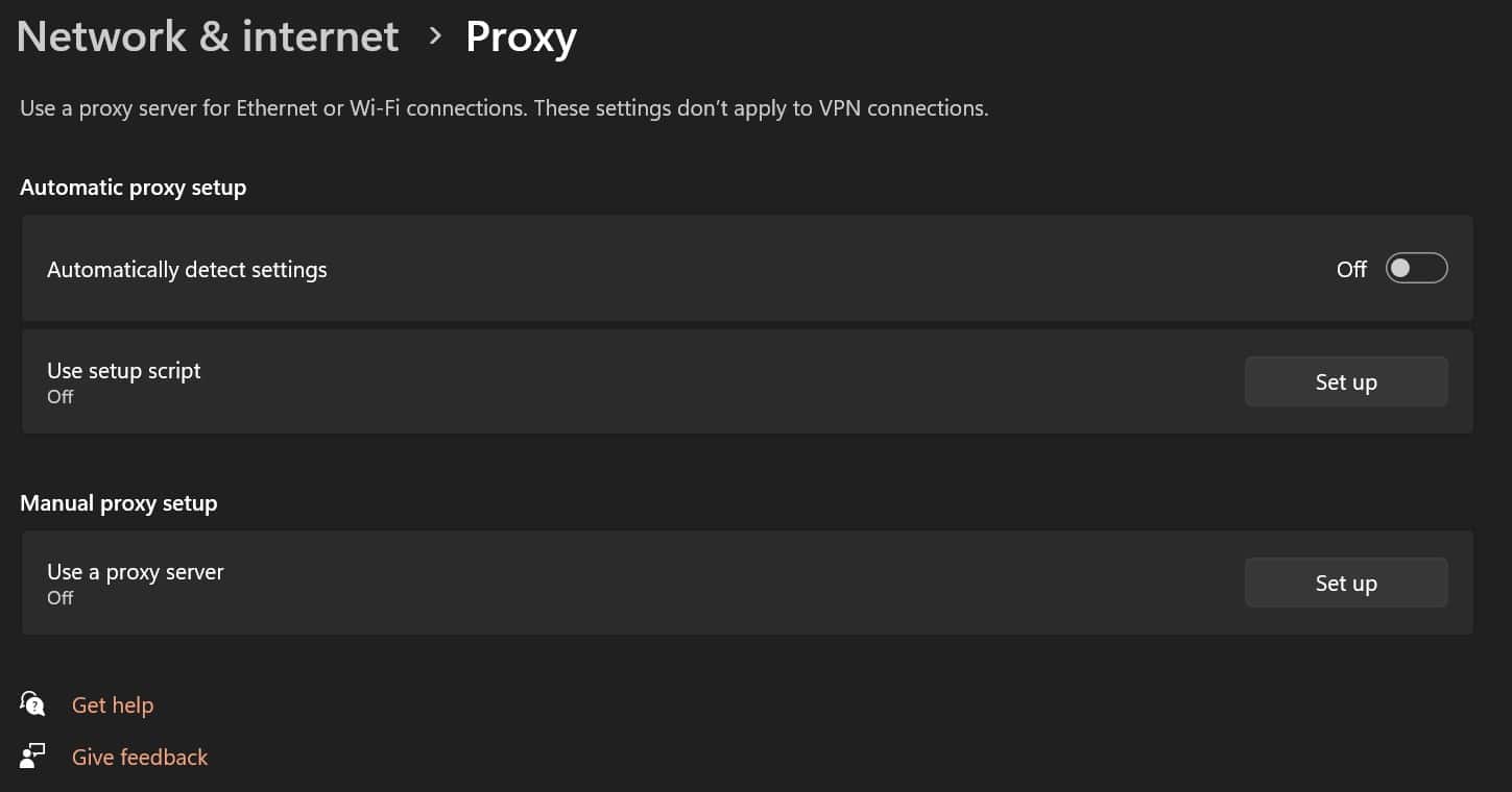 Turn the proxy server off in Windows