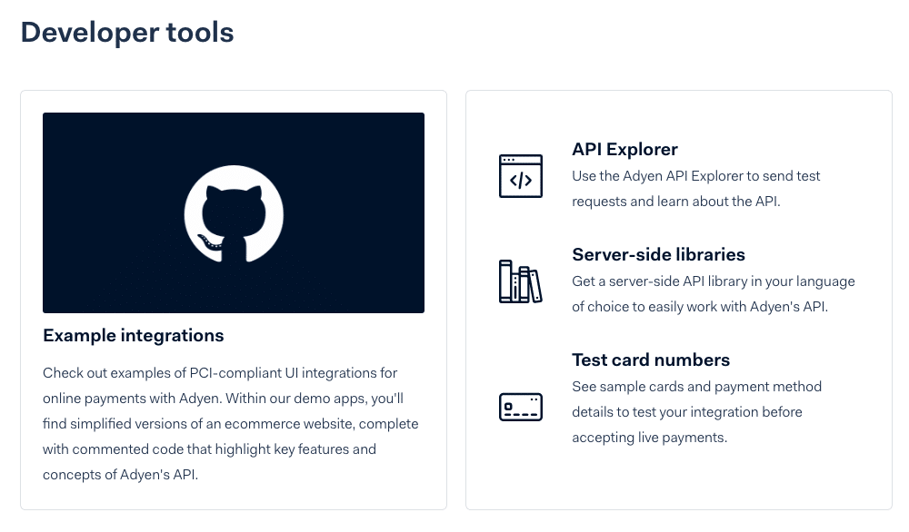 Adyen tilbyder et væld af udviklerdokumenter