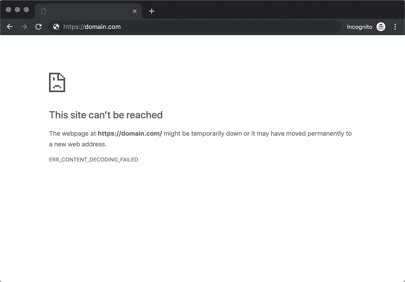 O erro ERR_CONTENT_DECODING_FAILED no Google Chrome.