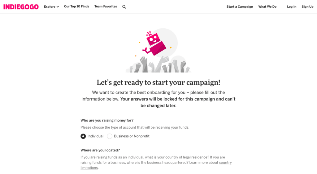 Start a crowdfunding campaign on Indiegogo