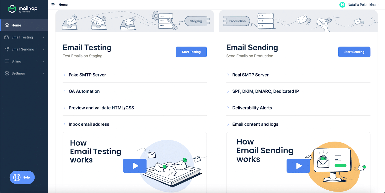 Mailtrap startpagina