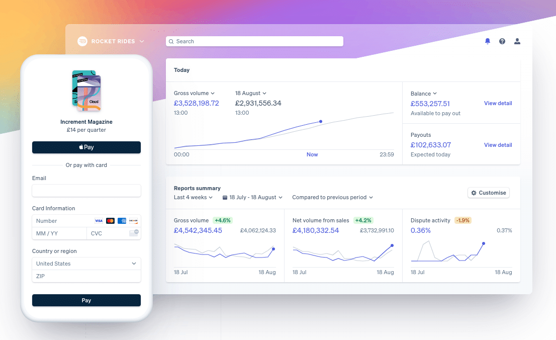 Stripe's kassasida och instrumentpanel