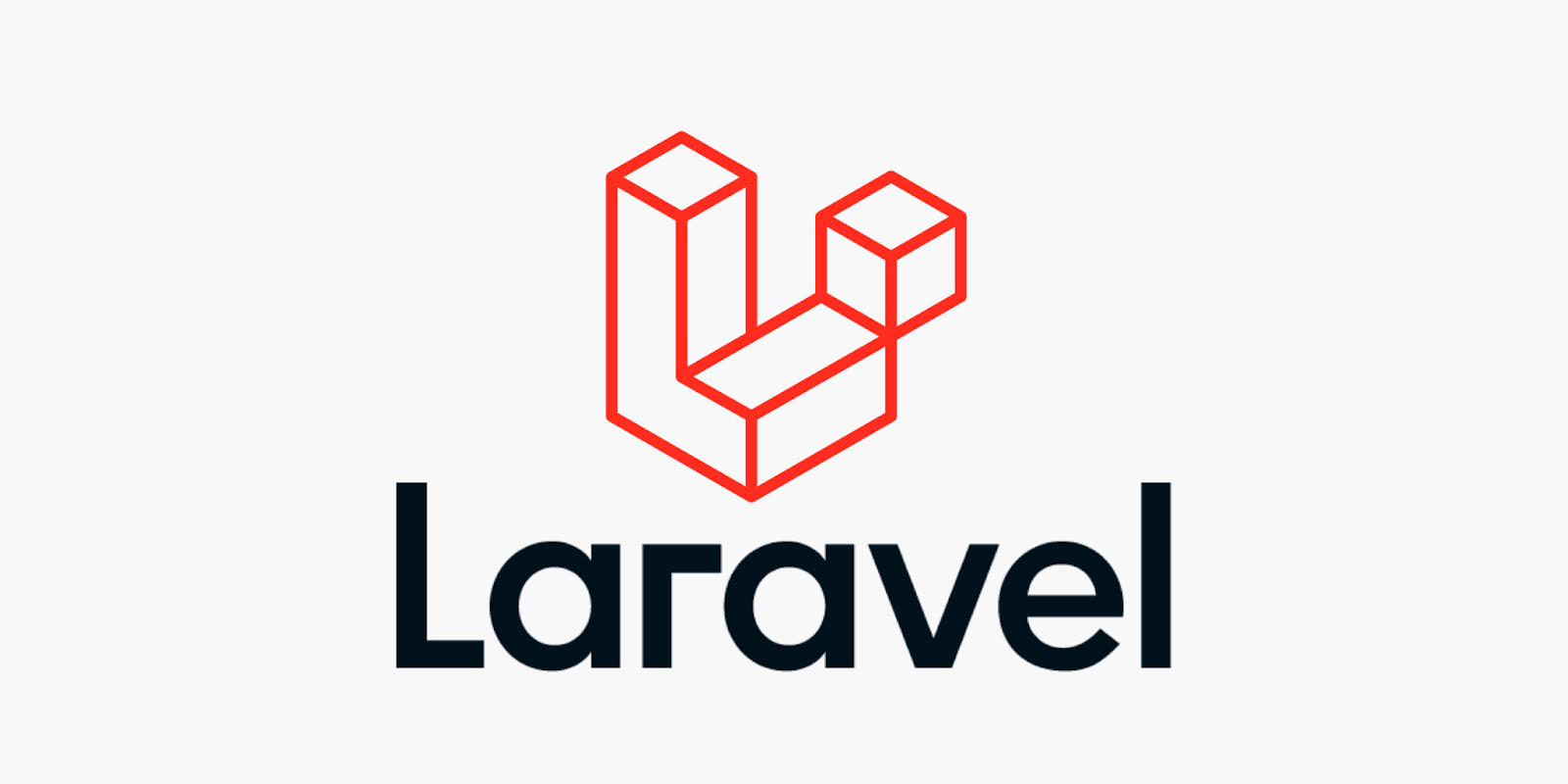 Laravel-logoet med ordet i sort og logoet i rødt oven på Laravel-ordet.