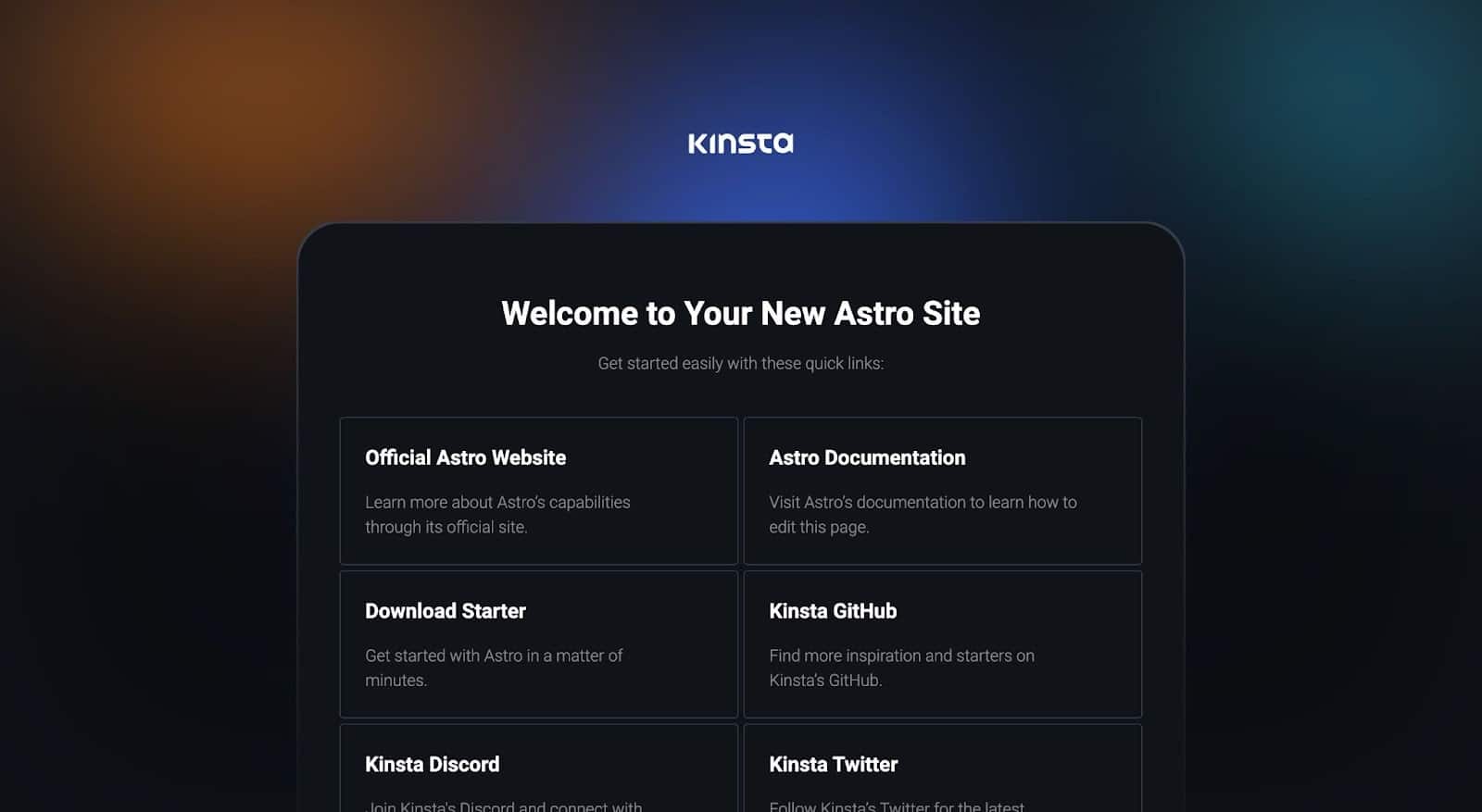 Pagina di esempio per l’avvio rapido di Astro