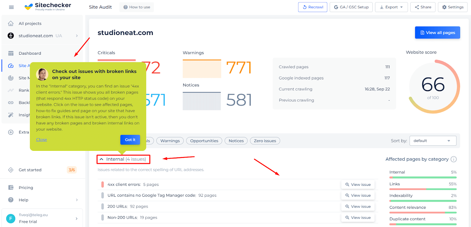 Check 404 errors with Sitechecker