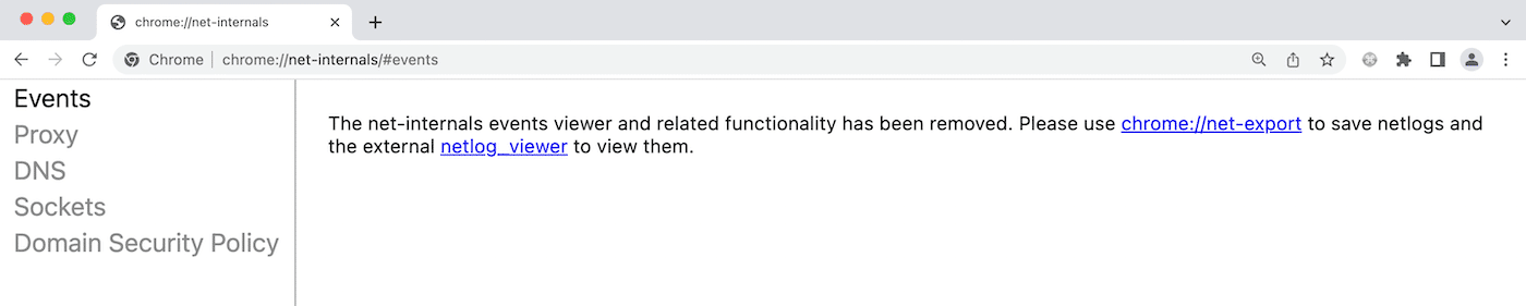 Página net-internals do Google Chrome.