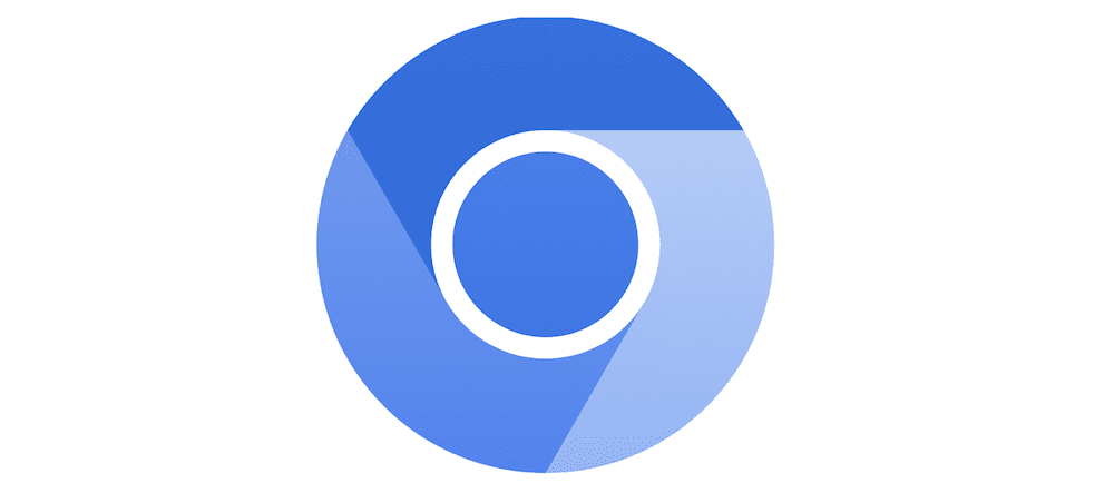 Chromium browser-roundel, der viser en ydre del segmenteret i forskellige blå nuancer og et indre segment af blåt omgivet af en hvid kant.