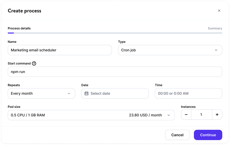 Skapa en process för ett cron job.