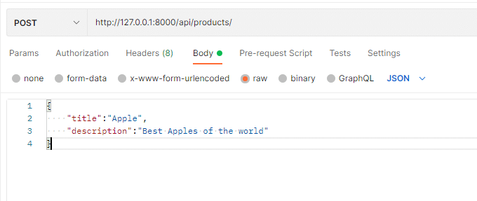 Creating a new product in Postman