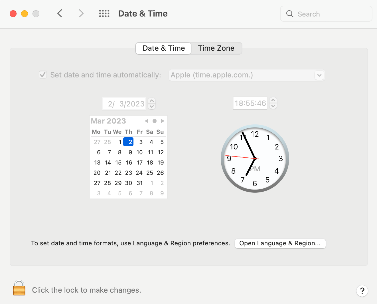 Configuración de fecha y hora en Mac