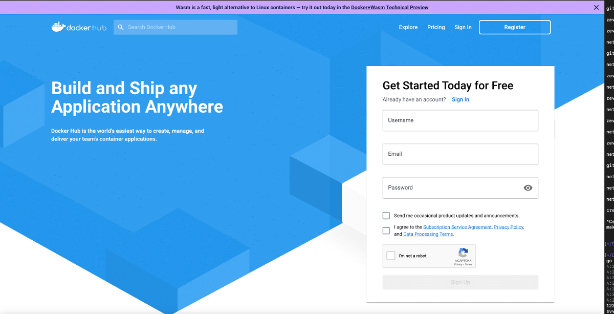 Docker hub sign-up form