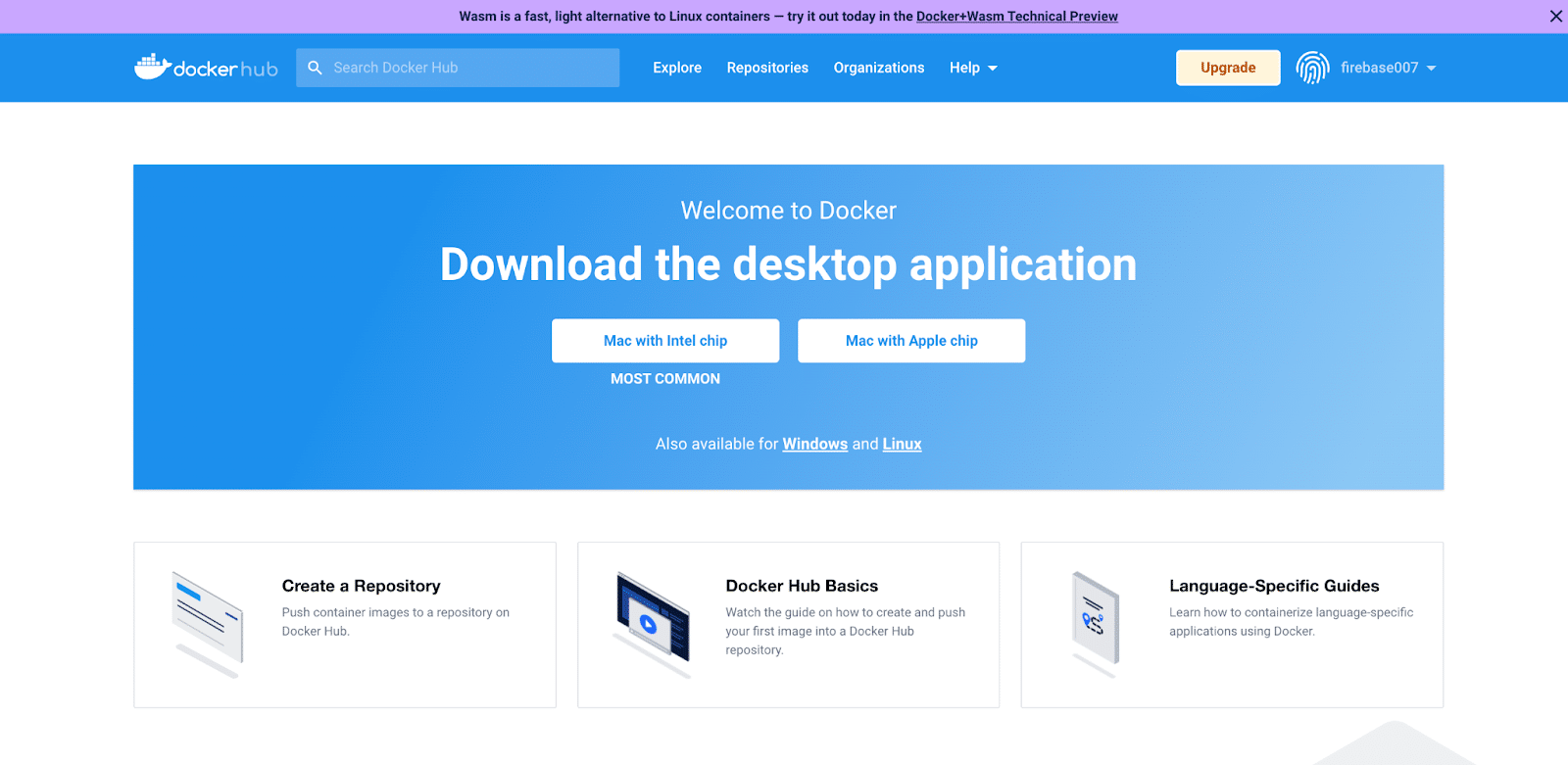 Download page for Docker Desktop with options for operating systems.