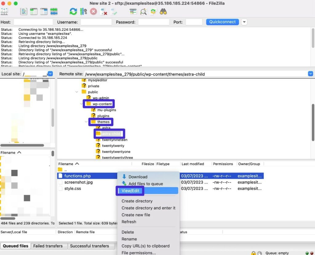 So bearbeitest du die Datei functions.php mit FileZilla