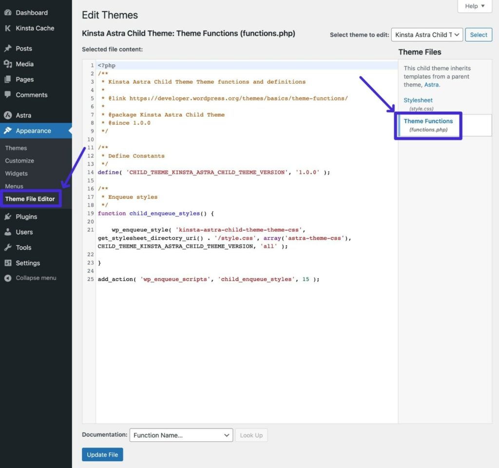 Como editar o arquivo functions.php a partir do seu painel de controle do WordPress.