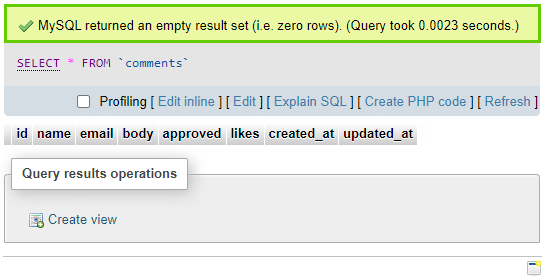 An empty comments database