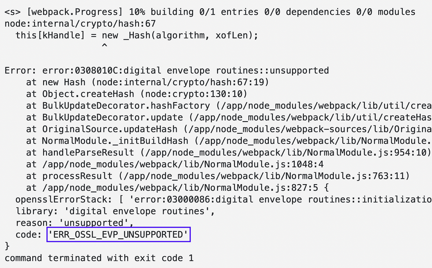 An example of the err_ossl_evp_unsupported error