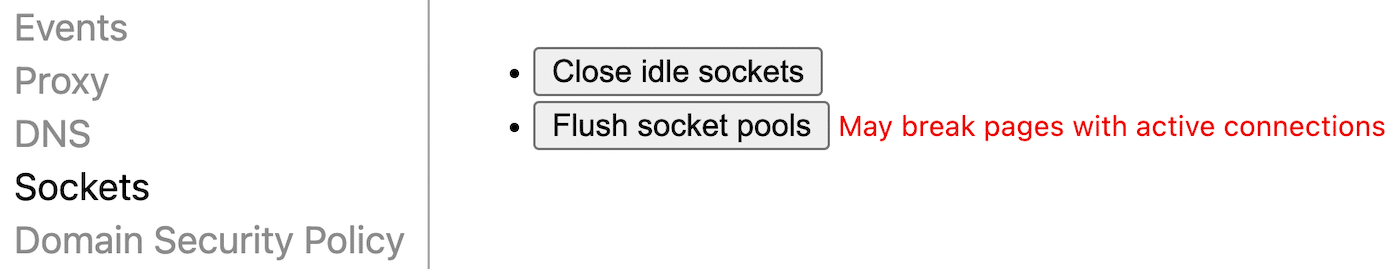 Limpando os socket pools do Chrome.