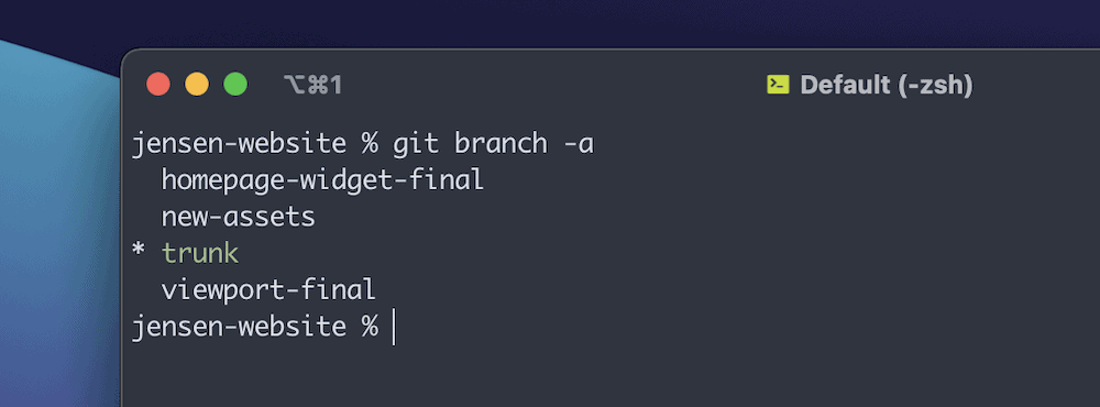 Listado de ramas en un repositorio Git local.