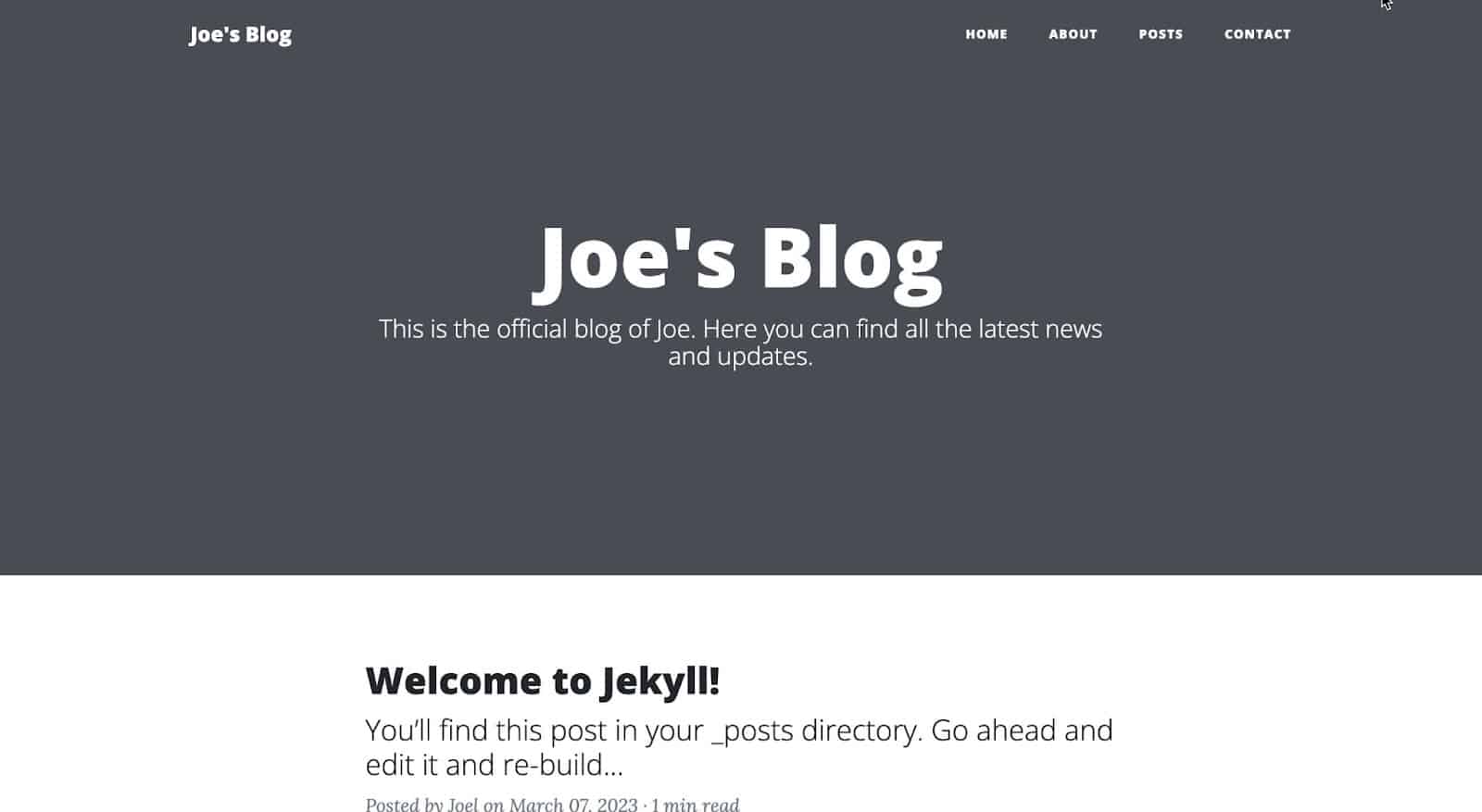 Homepage di un blog di un sito statico Jekyll