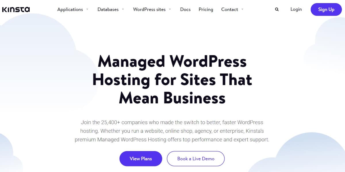 Pagina del sito di Kinsta hosting gestito