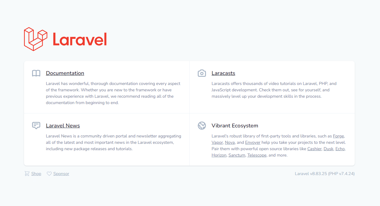 A página de destino do Laravel