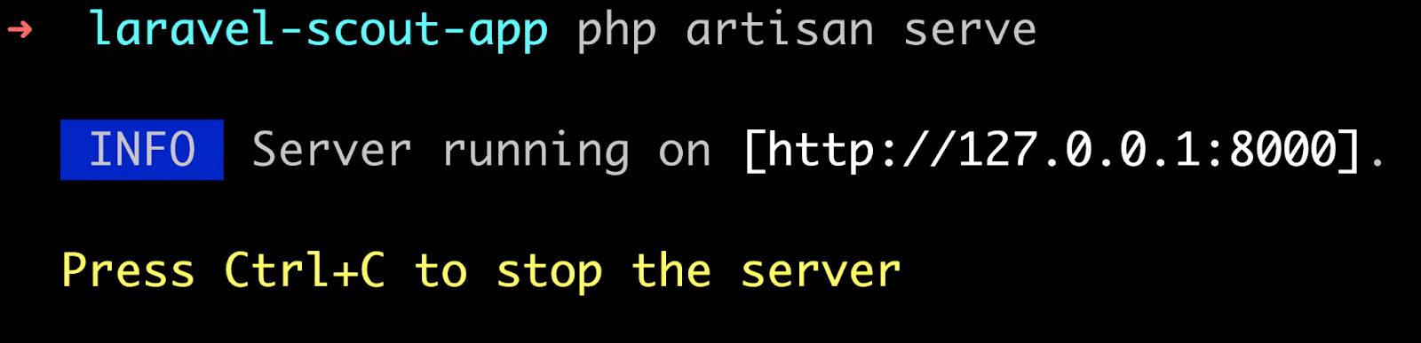 Serving the Laravel application with Artisan