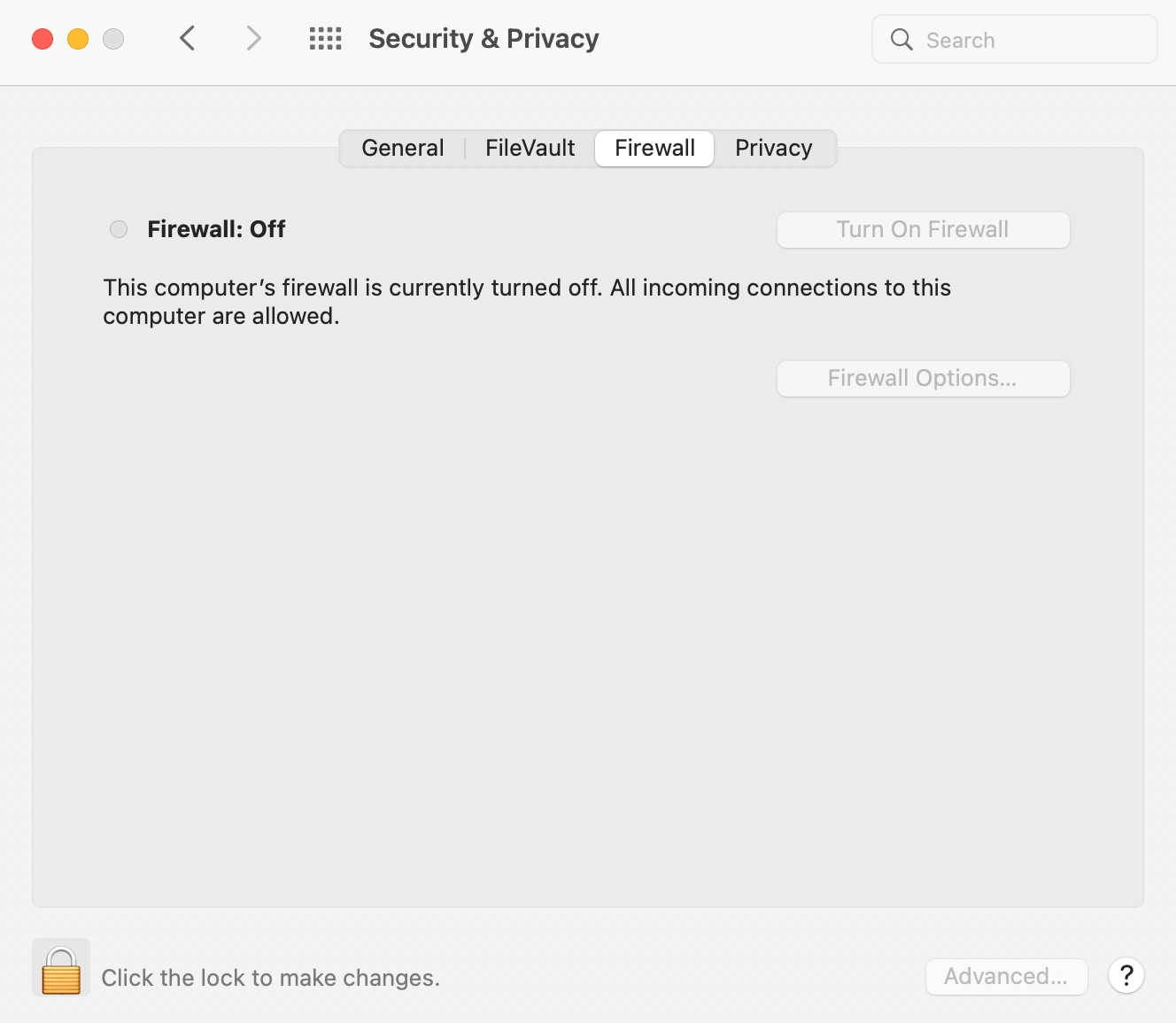 Turning off a firewall on a Mac device