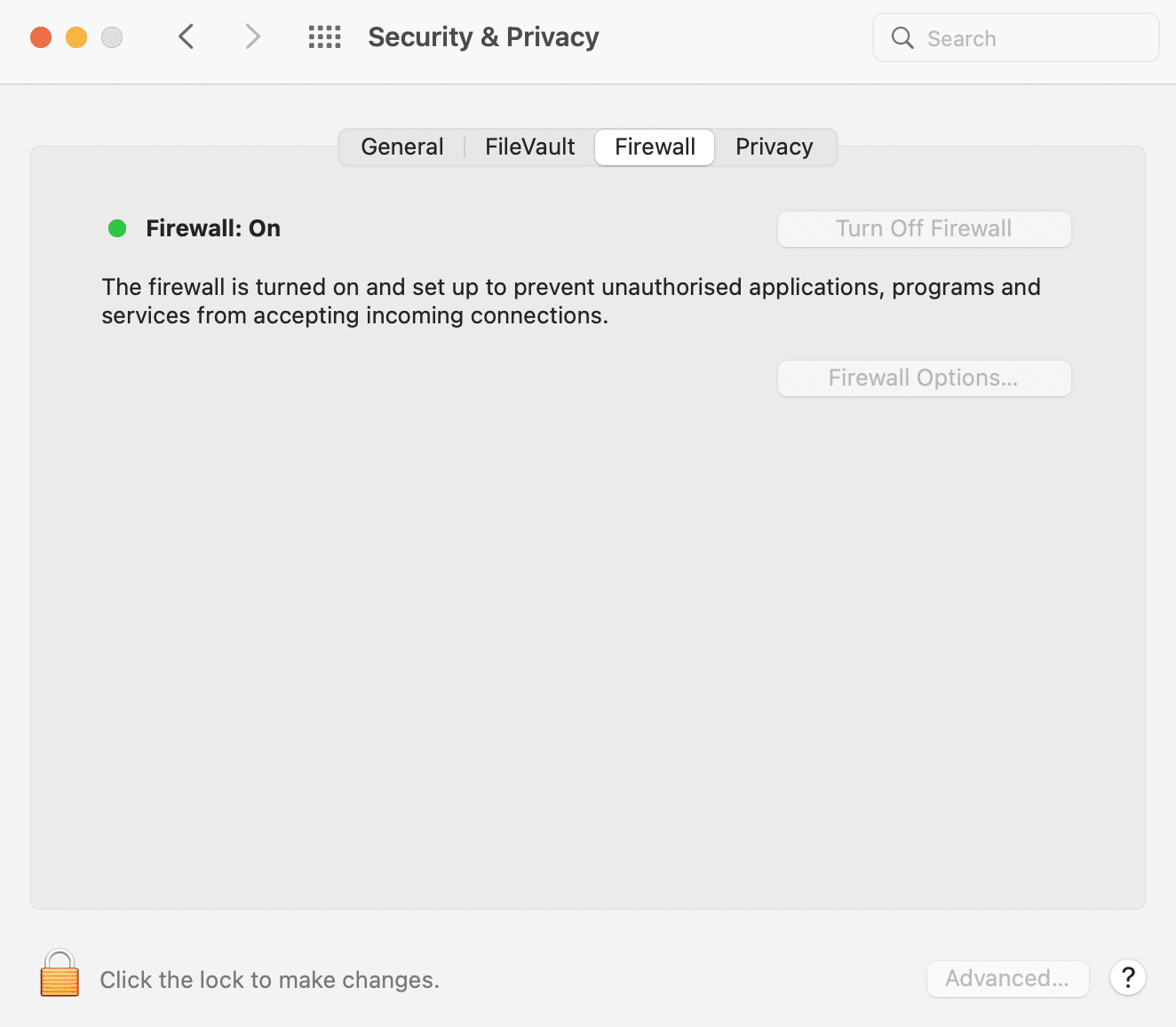 Mac firewall settings