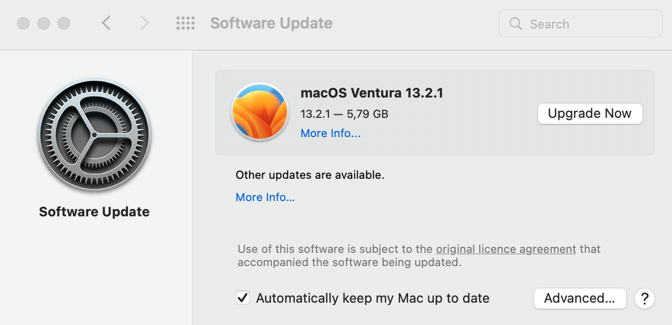 Actualización del software de mac