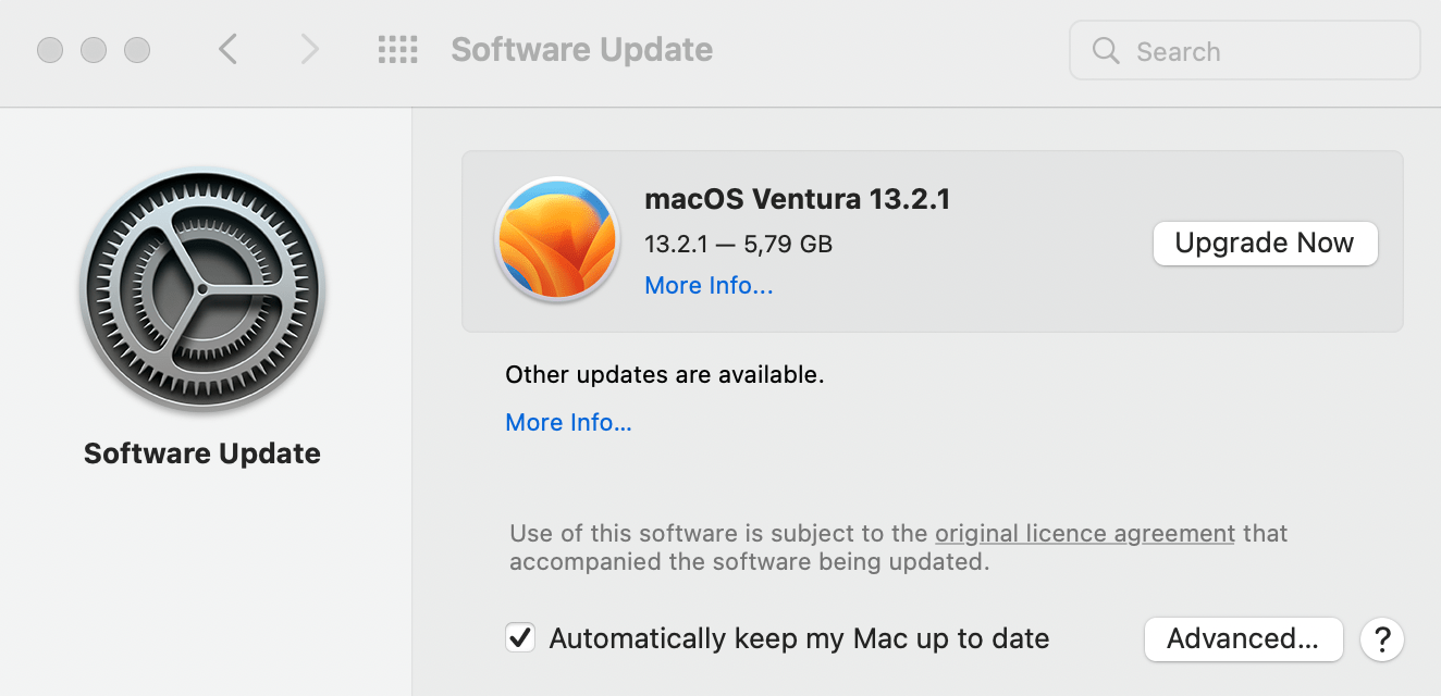 Atualização do software macOS.