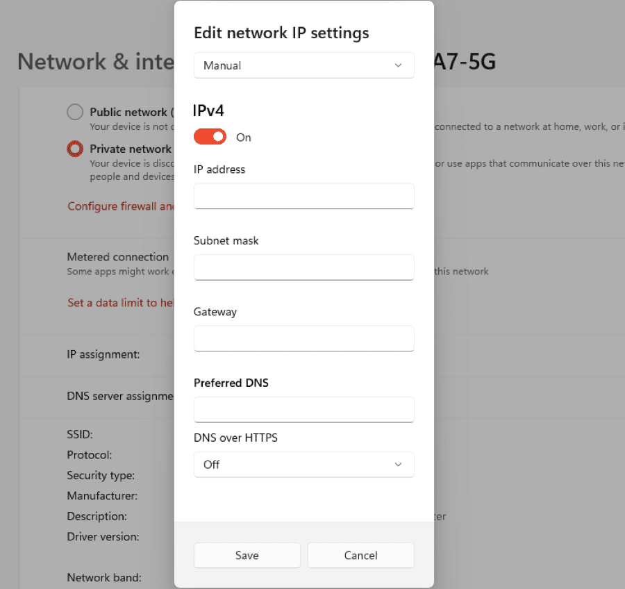 Changing the IP address in Windows