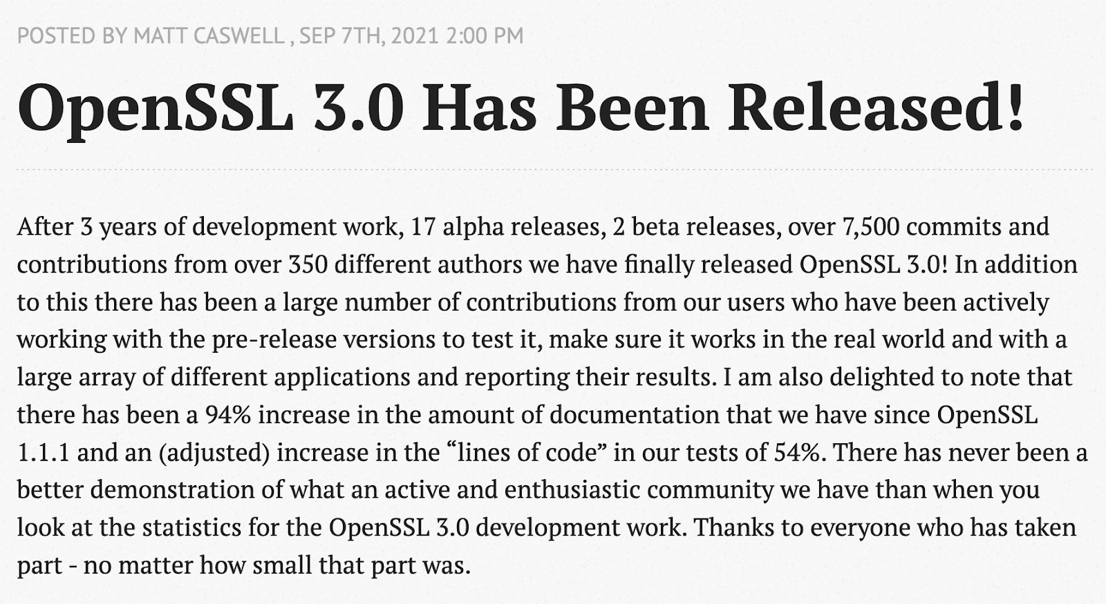 OpenSSL 3.0のリリース発表