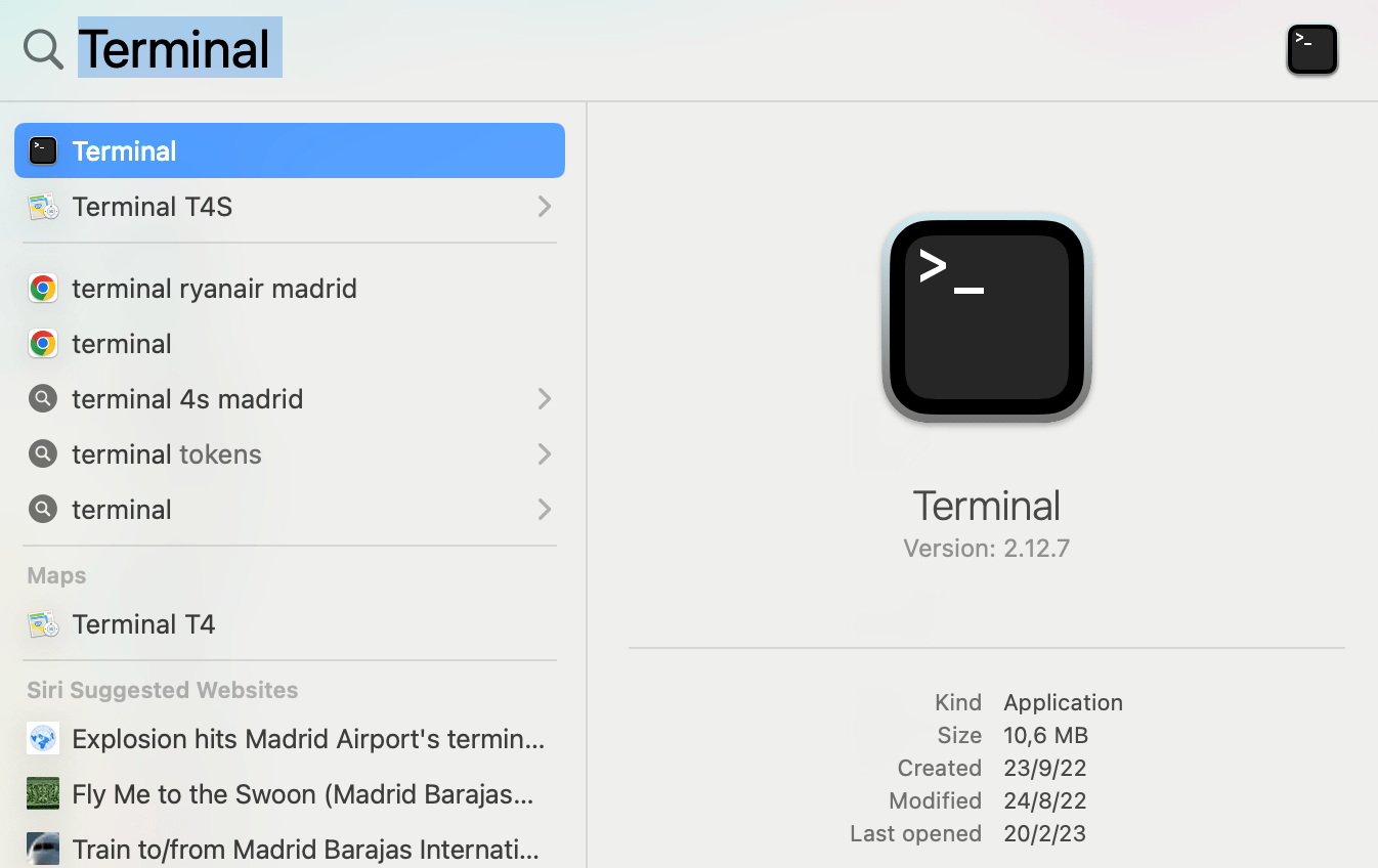 Suche nach dem Kommandozeilenprogramm Terminal auf dem Mac