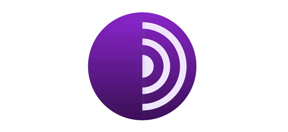 Den lilla Tor Browser-rundel, der viser en cirkel opdelt i to halvdele: en fuld med farve, den anden med cirkulære striber.