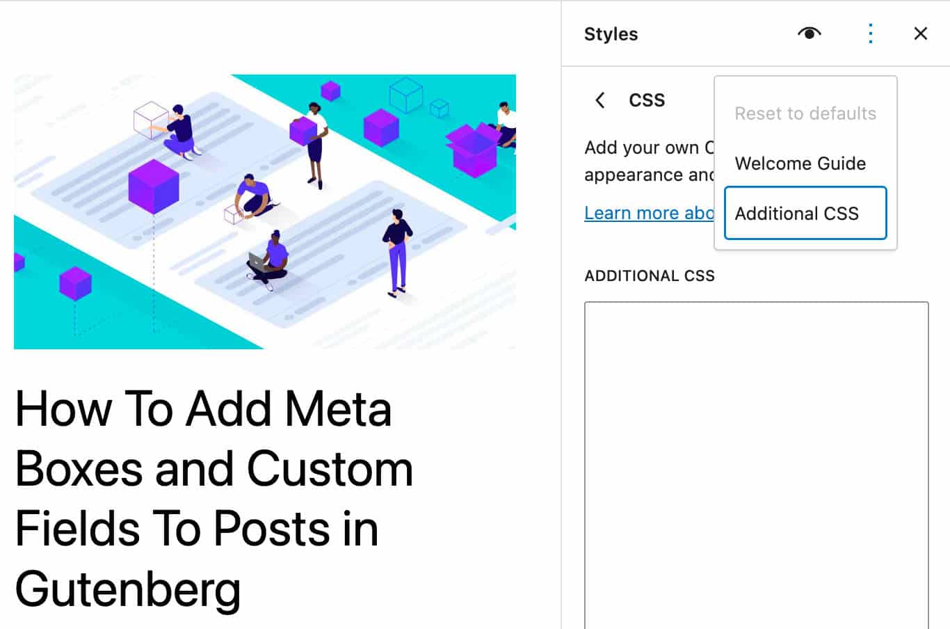 Het Additional CSS tekstgebied in WordPress 6.2