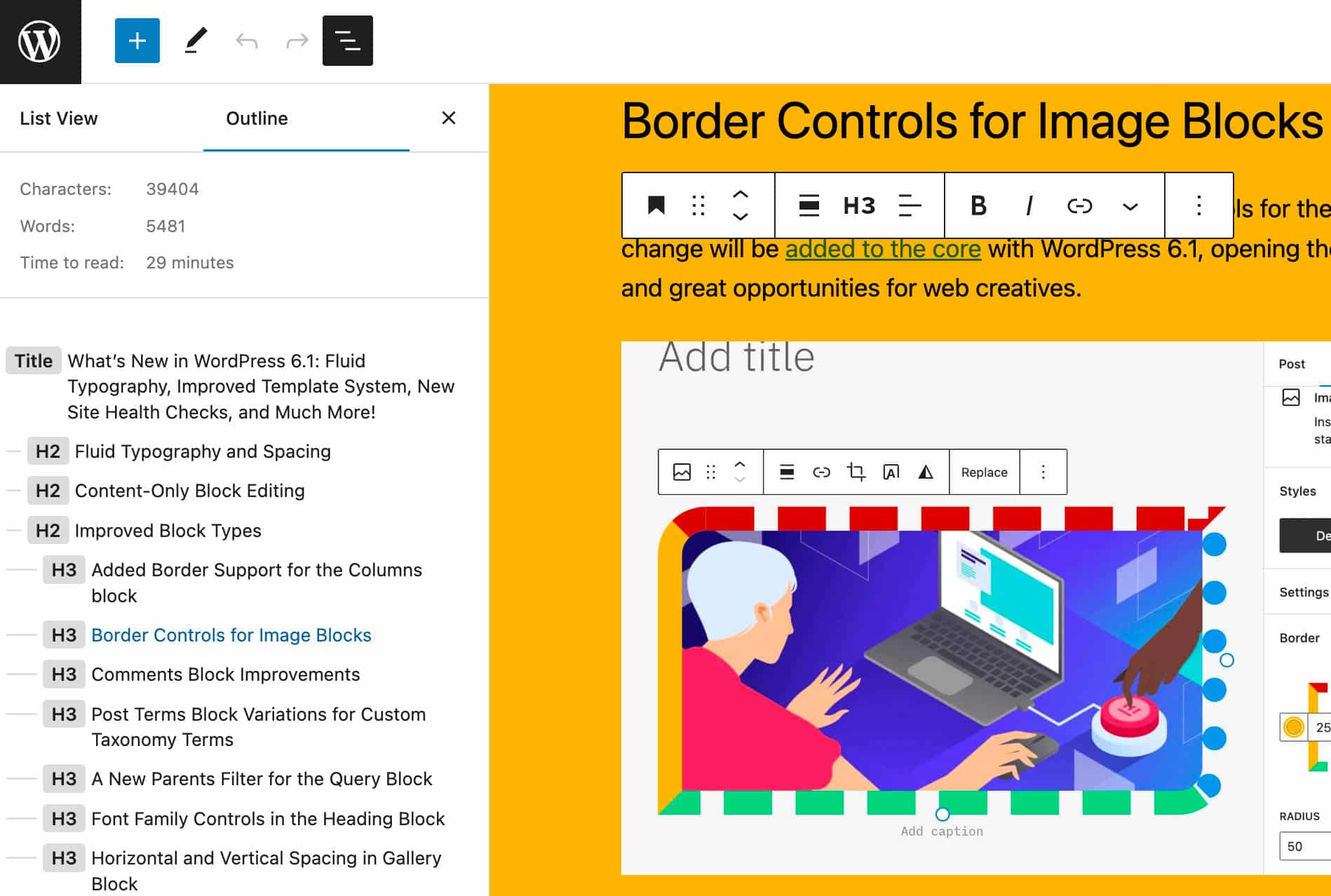 Le nouveau panneau de présentation des documents dans WordPress 6.2