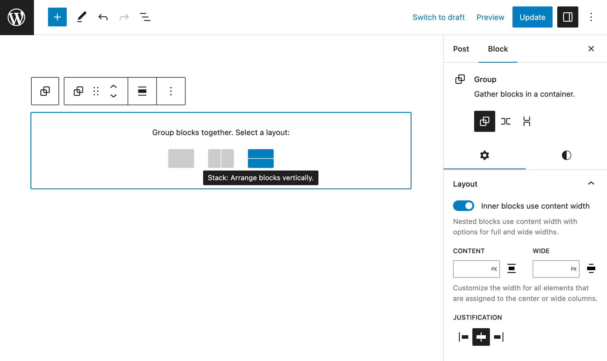 De Group blok Placeholder in WordPress 6.2