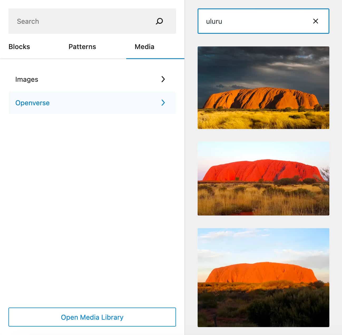Openverse er nu integreret i Block Inserter