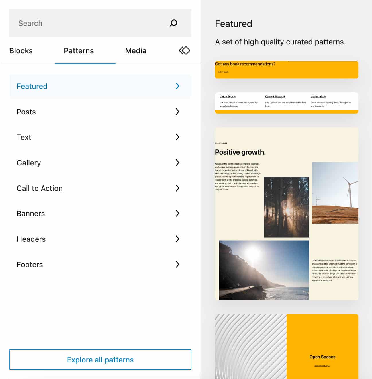 Patroon preview in de Block Inserter in WordPress 6.2