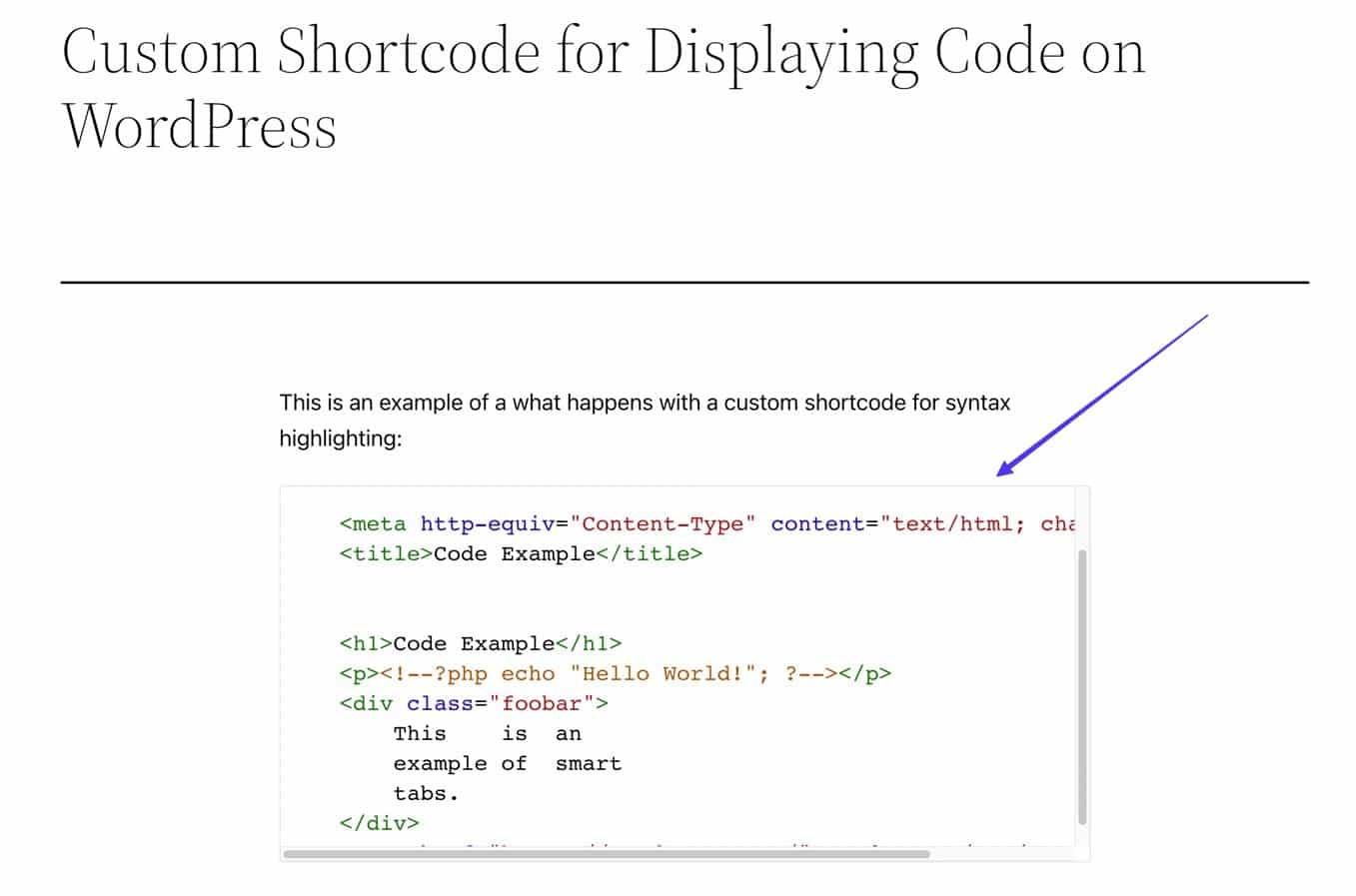 Frontend view to display WordPress code