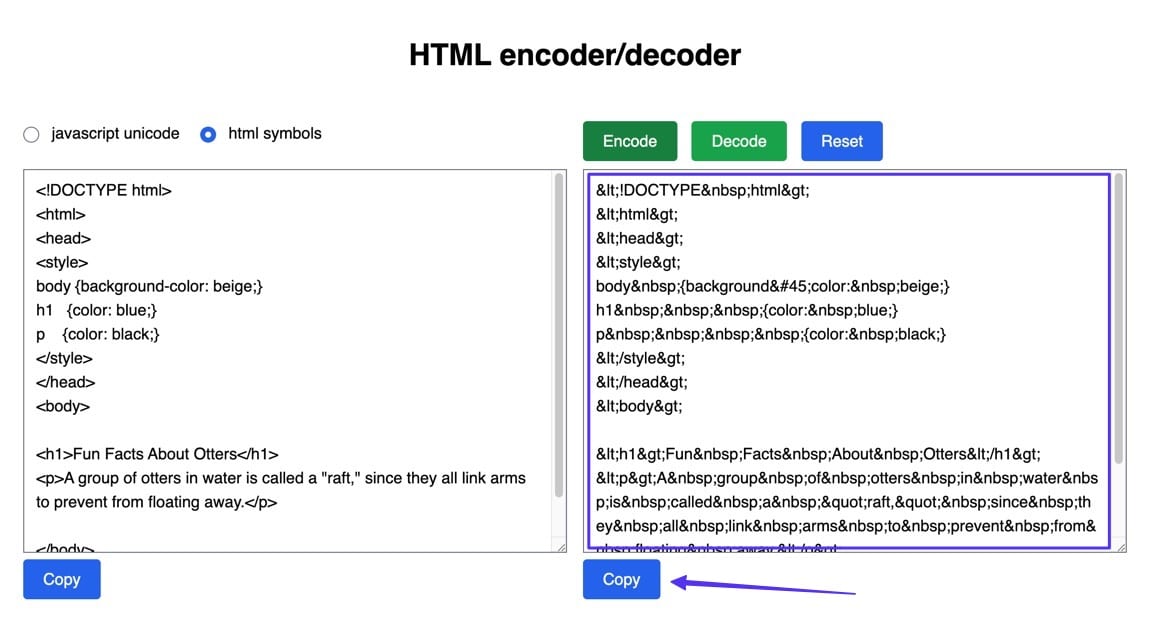 Kopiere den Code