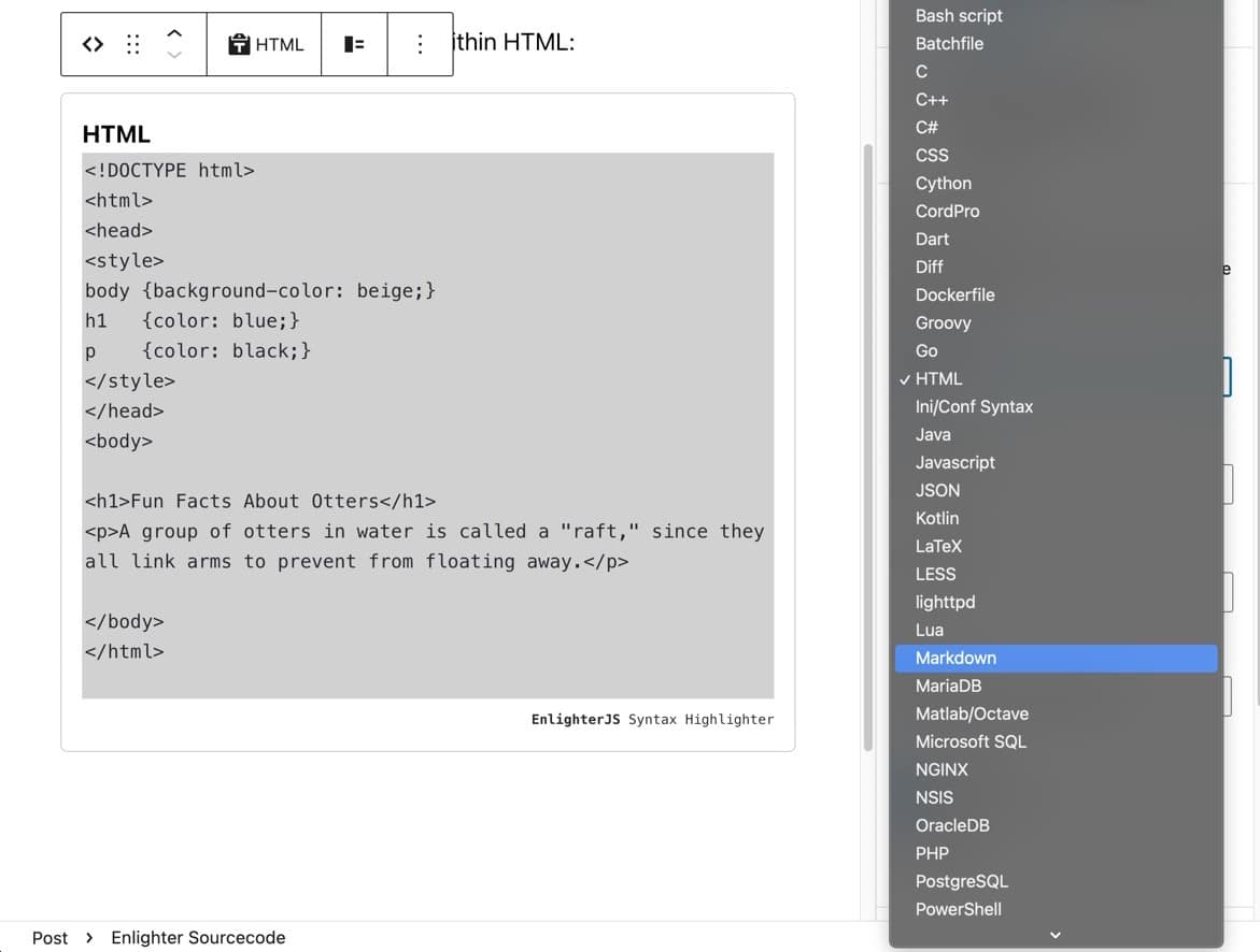 Picking the language